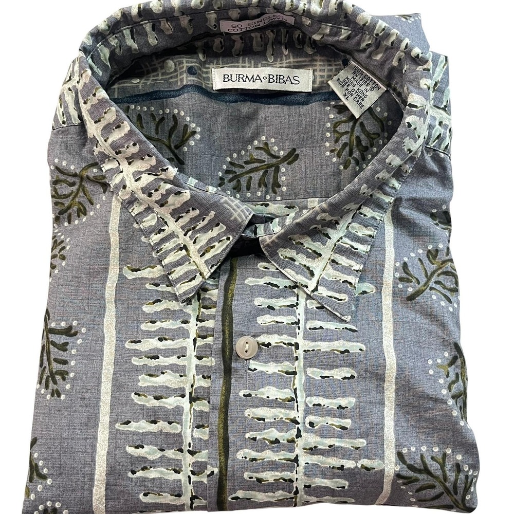 Vintage Burma Bibas Hawaiian Style Shirt Mens XL Cotton Lawn Tropical Resort